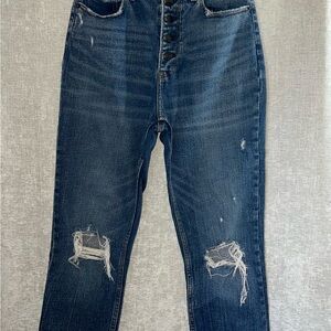 Distressed Blue Button-Fly Jeans